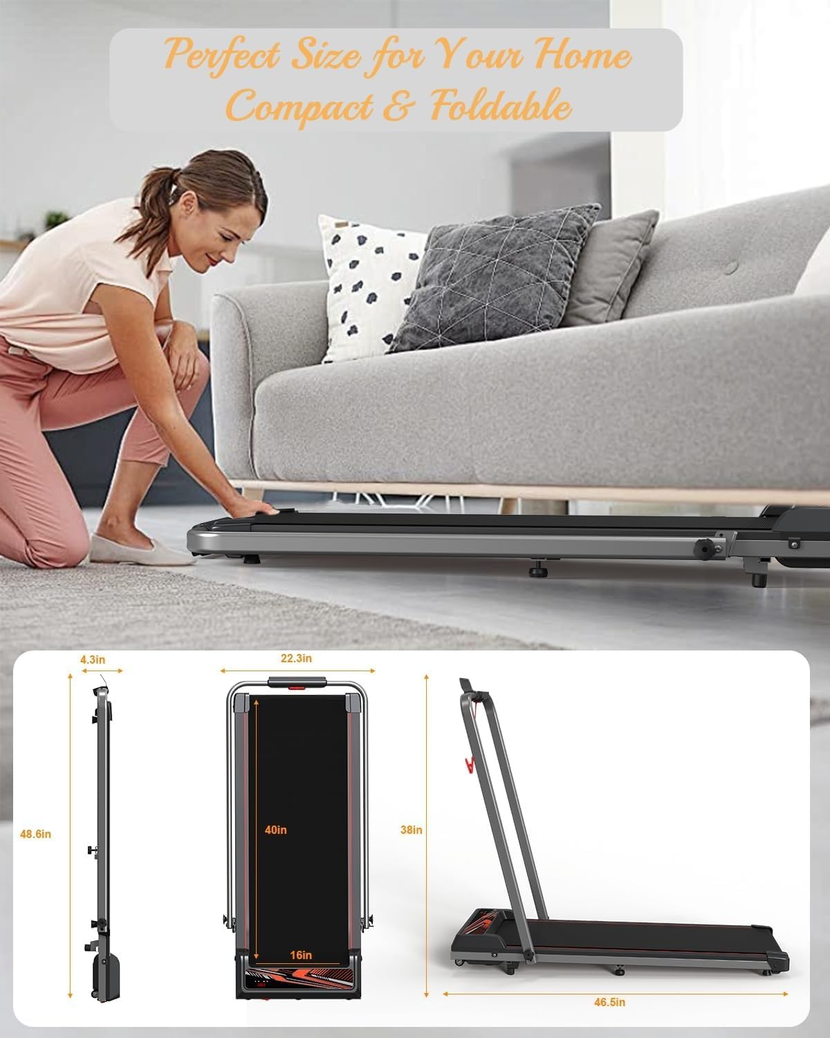 RIVANO Walking Pad Treadmill, 2 in 1 Folding Walking Pad with Incline, Portable Under Desk Treadmill for Home Office Use, Wide Walking Pad with Remote Control, Smart App, Workout Equipment Screen
