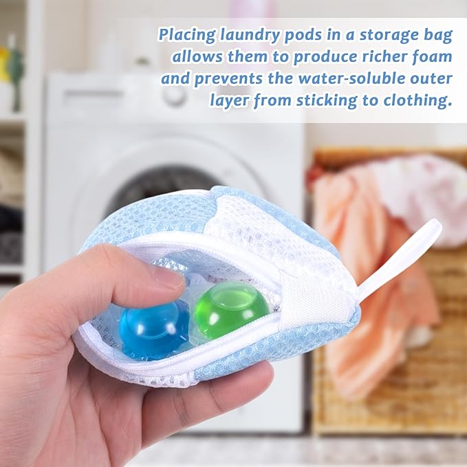 2 PCS Small Laundry Pod Bag for Washing, Anti-Sticking Mesh Laundry Pods Container, Mini Laundrys Pod Anti-Sticking Bag for Travel, Storage(Blue, Pink)