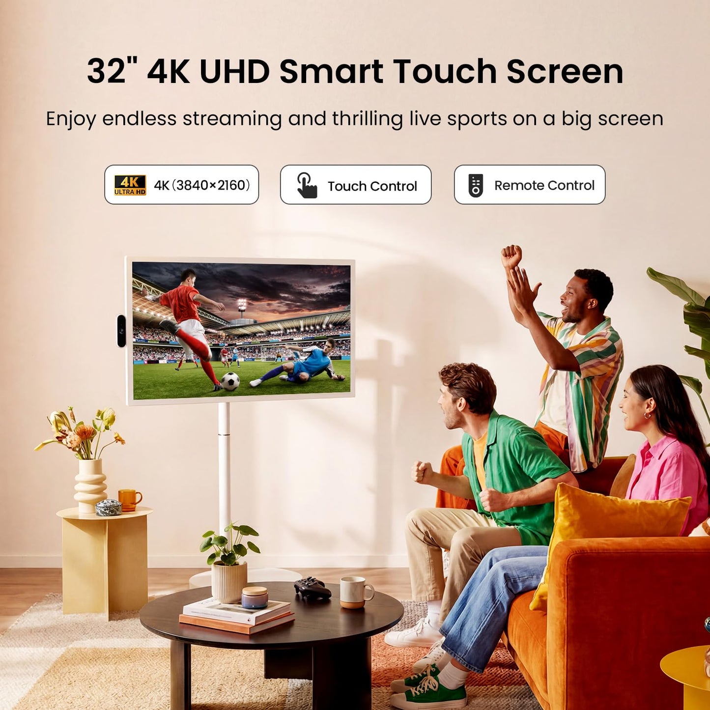 ApoloSign 32'' UHD 4K Smart Portable TV 2nd Gen, 16(8+8) GB RAM+256GB, Android 16, EDLA-Certified, Portable Touch Screen Monitor, Built-in 15000mAh Battery, Full Swivel Rotation, Voice Remote Control