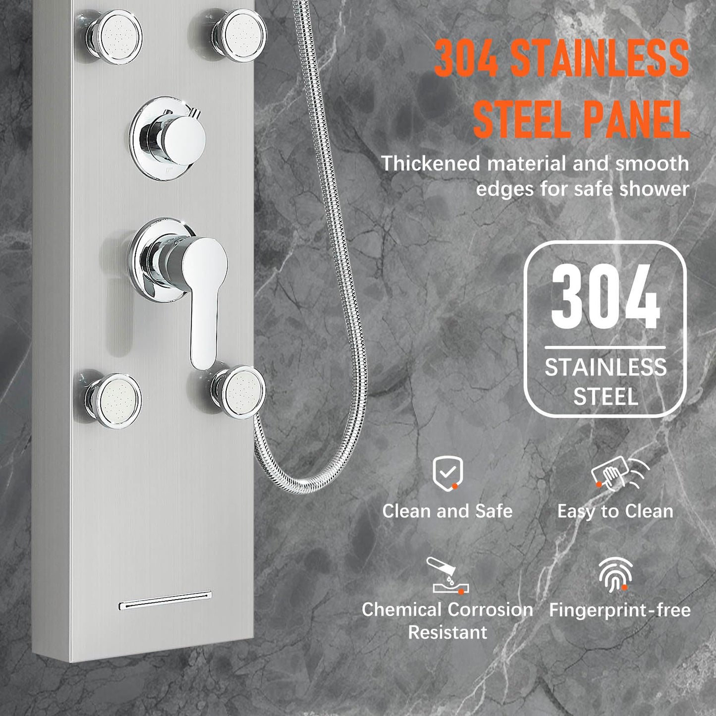 Fuz LED Shower Panel Tower System, 5 Function Stainless Steel Brushed Nickel Shower Tower with Rainfall Shower Head and Handheld, 4 Body Jets and Waterfall Tub Spout, High Pressure Shower Column