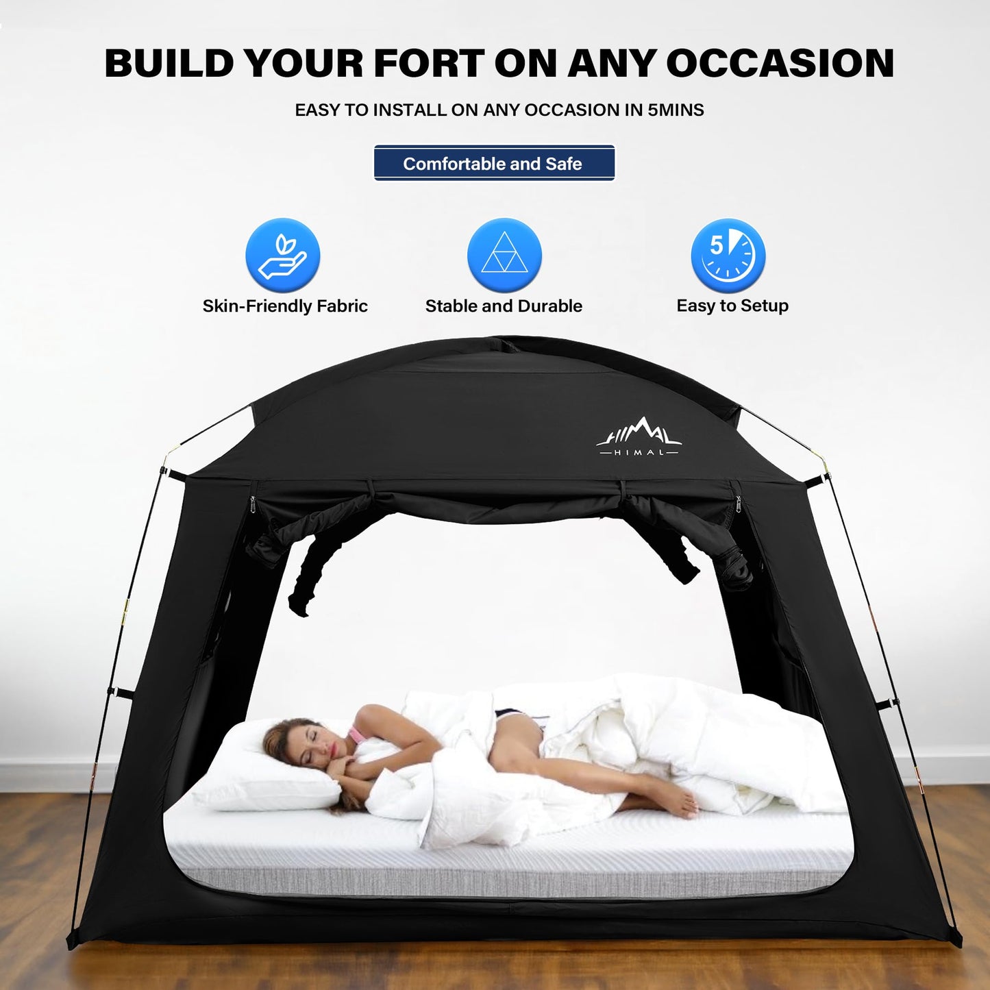 UNIHIMAL Bed Tent for Adult and Kids,Indoor Portable Light Reducing Twin Size Canopy Tents Breathable Lightweight Private Space for Bed(Black)