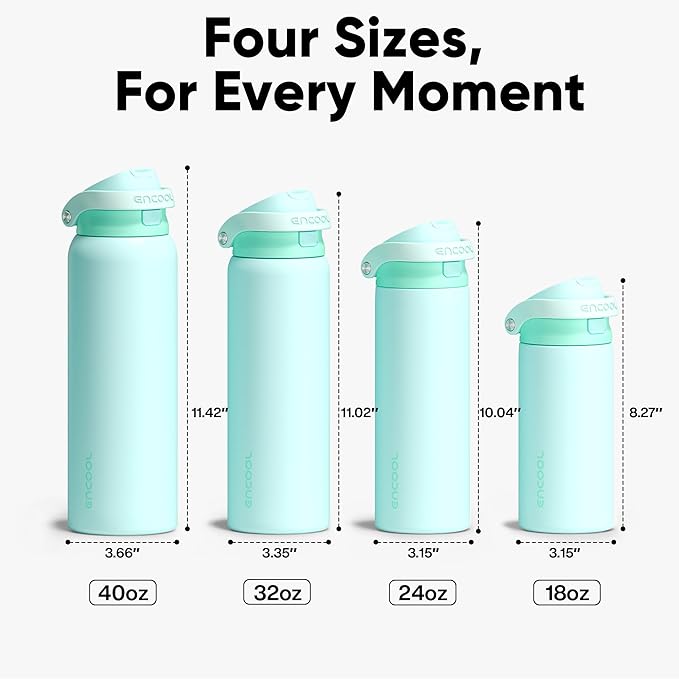 ENCOOL Leakproof Insulated Water Bottle with Straw Dual-Sip Water Bottle Bag-Safe Design for Work, Commute & Gym – Keeps Drinks Cold All Day, 18 oz, Ice Blue