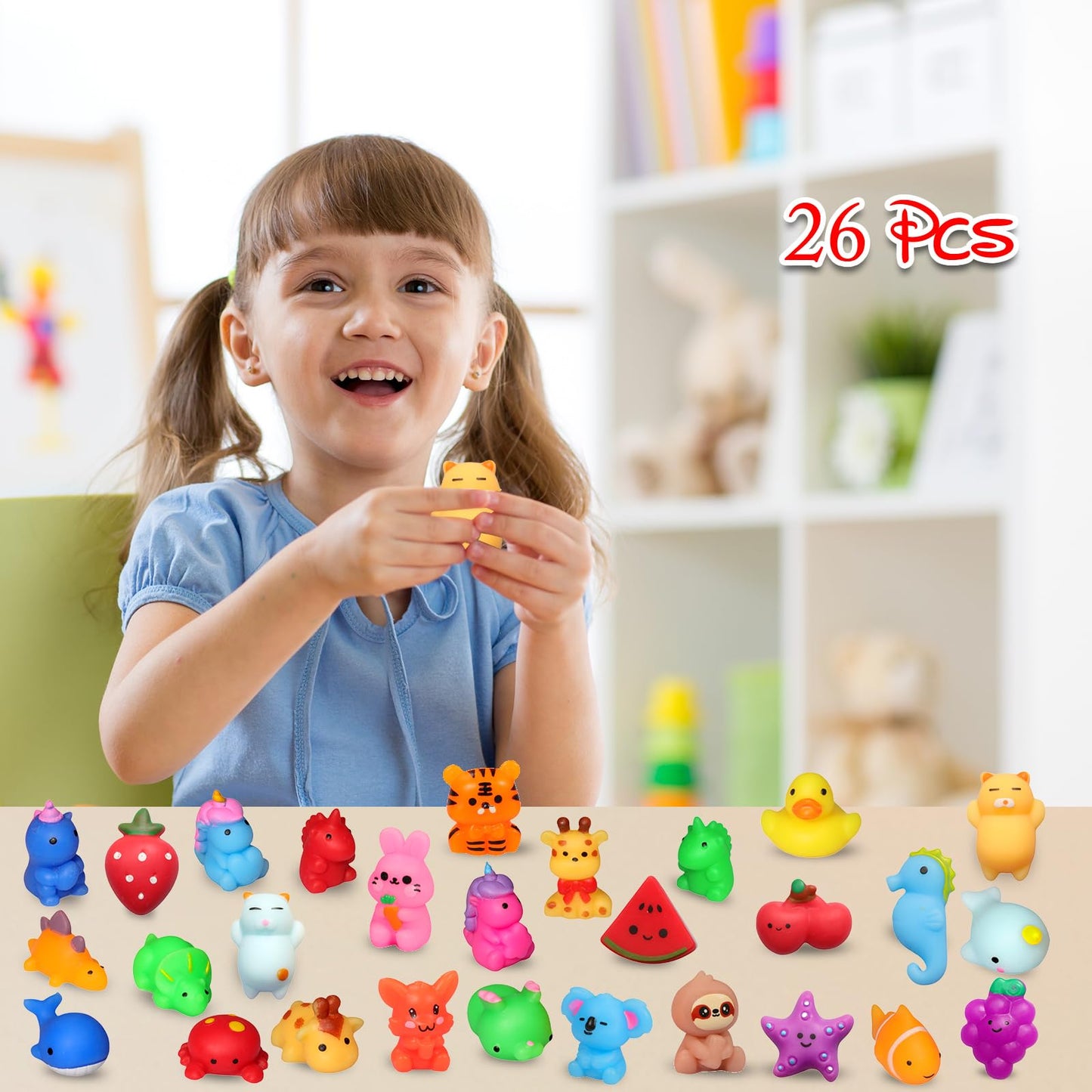 nobasco Squishies, 26 Pack Mochi Squishy Toys - Kawaii Cat Squishys Slow Rising Animals - Party Favors, Goodie Bag, Birthday Gifts, Mini Squishies Stress Reliever Toy