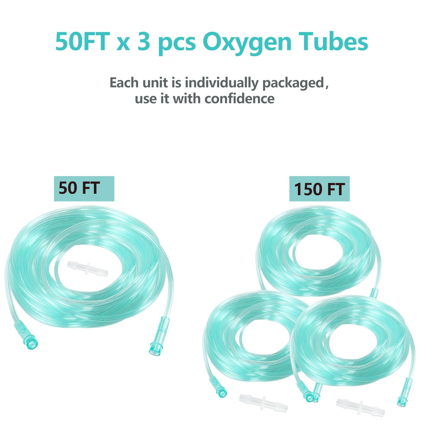Oxygen Tubing, Green Crush Resistant, 50 Foot Length, Kink Resistant Premium Oxygen Tubing，Pack of 3