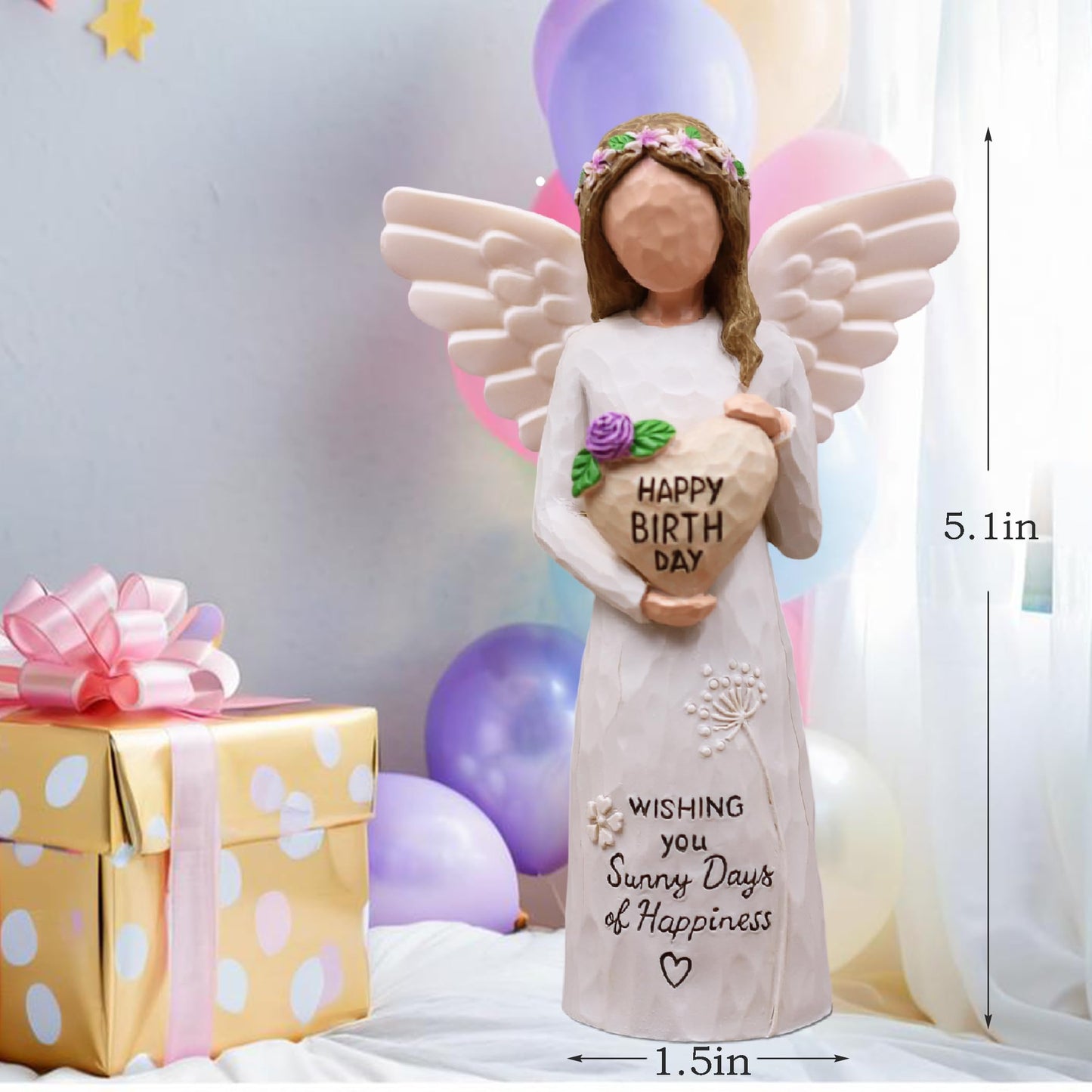 AUMELO Happy Birthday Gifts for Women, Gifts for Women Birthday Unique, Gift for Best Friend Female, Mom, Sister, Her, Coworkers, Daughter, Girlfriend, Hand-Painted Resin Angel Figurine (Purple)