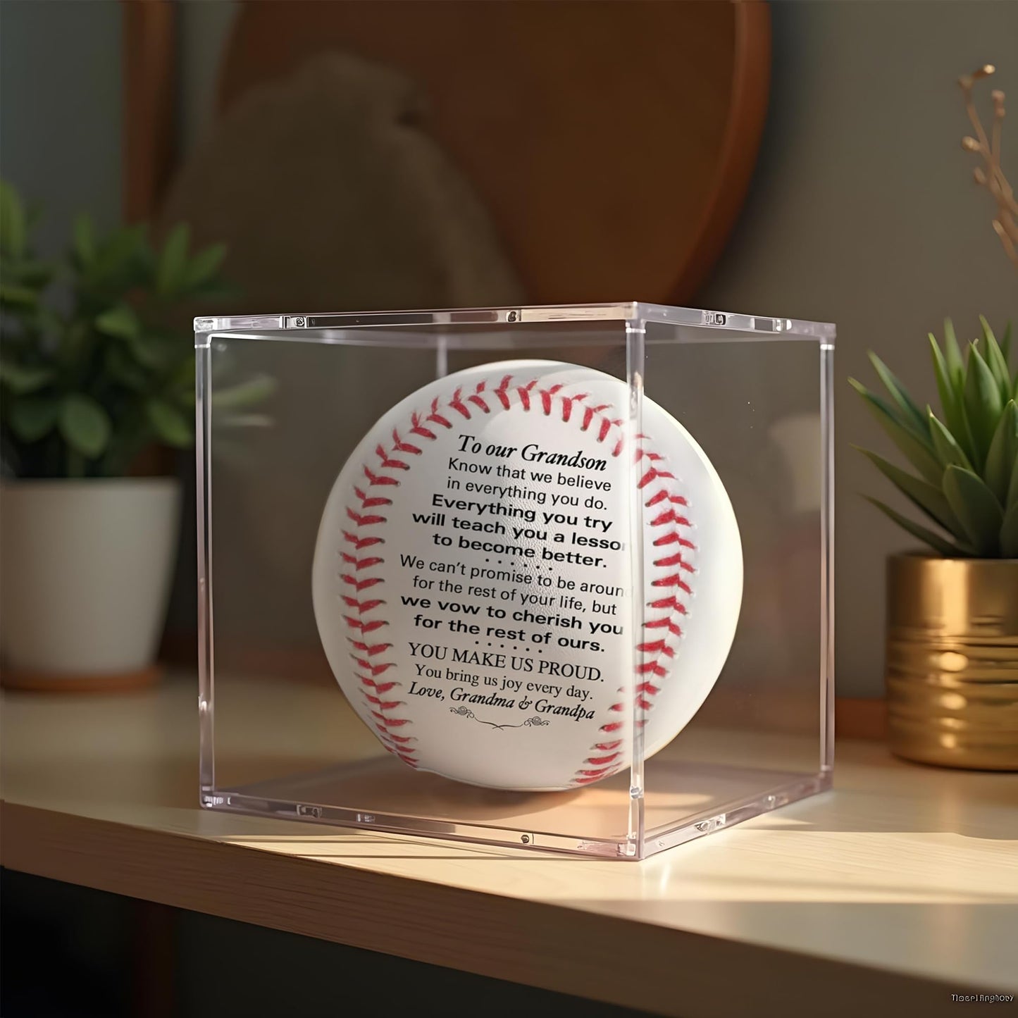 Grandson Baseball - to Our Grandson from Grandma & Grandpa - Grandson Baseball from Grandparents - Graduation Birthday Wedding Anniversary Keepsake, White