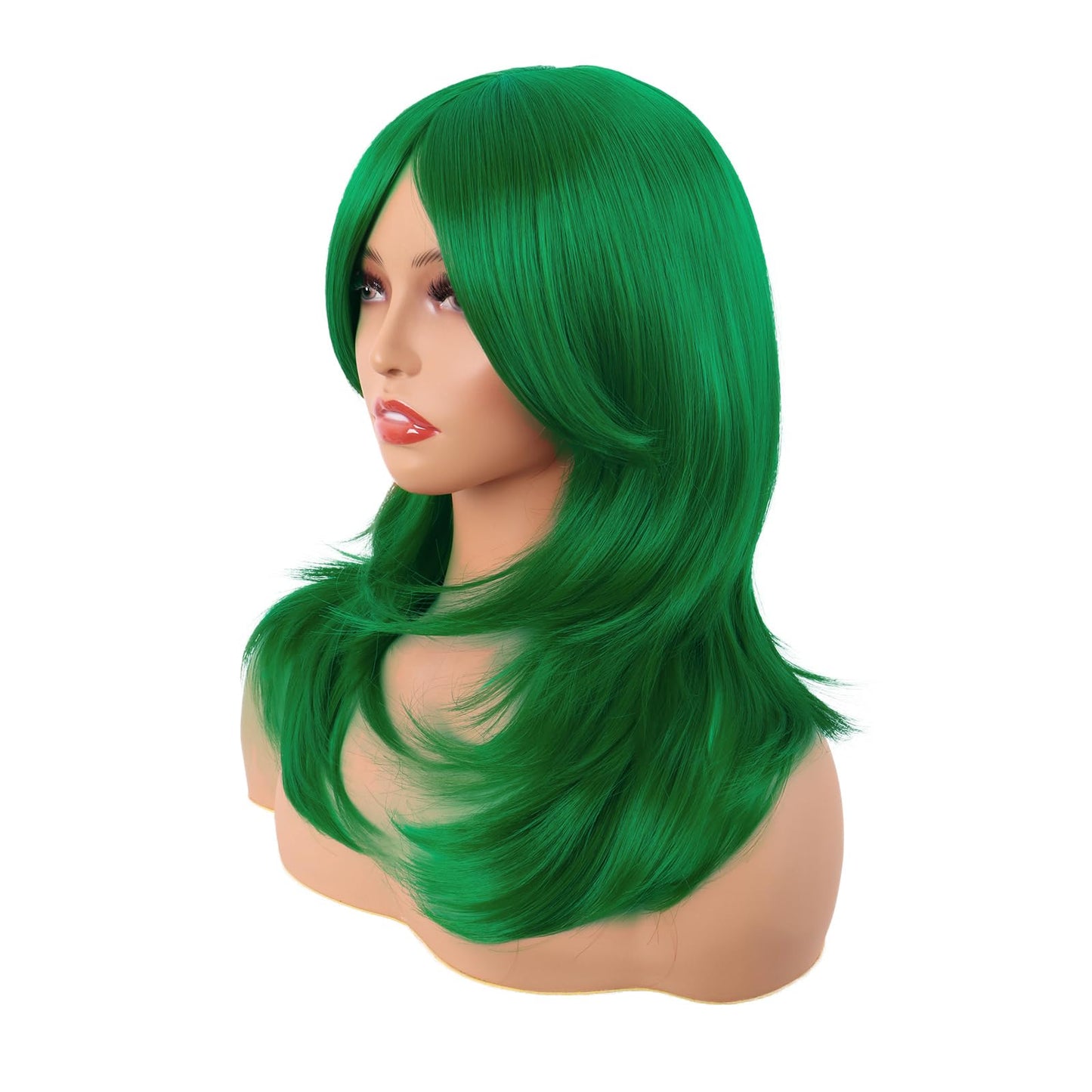 MapofBeauty 20 Inch/50 cm Long Layered With Bangs Straight Synthetic fiber Shoulder Length Hair Party Wig (Grass Green)