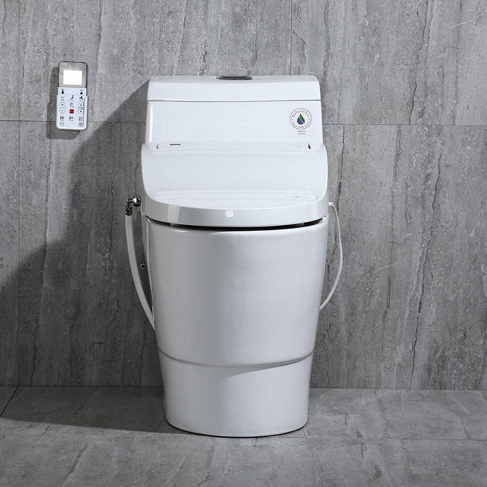 WOODBRIDGEE T-0008 Luxury Bidet Toilet, Elongated One Piece Toilet with Advanced Bidet Seat, Chair Height, Smart Toilet Seat with Temperature Controlled Wash Functions and Air Dryer