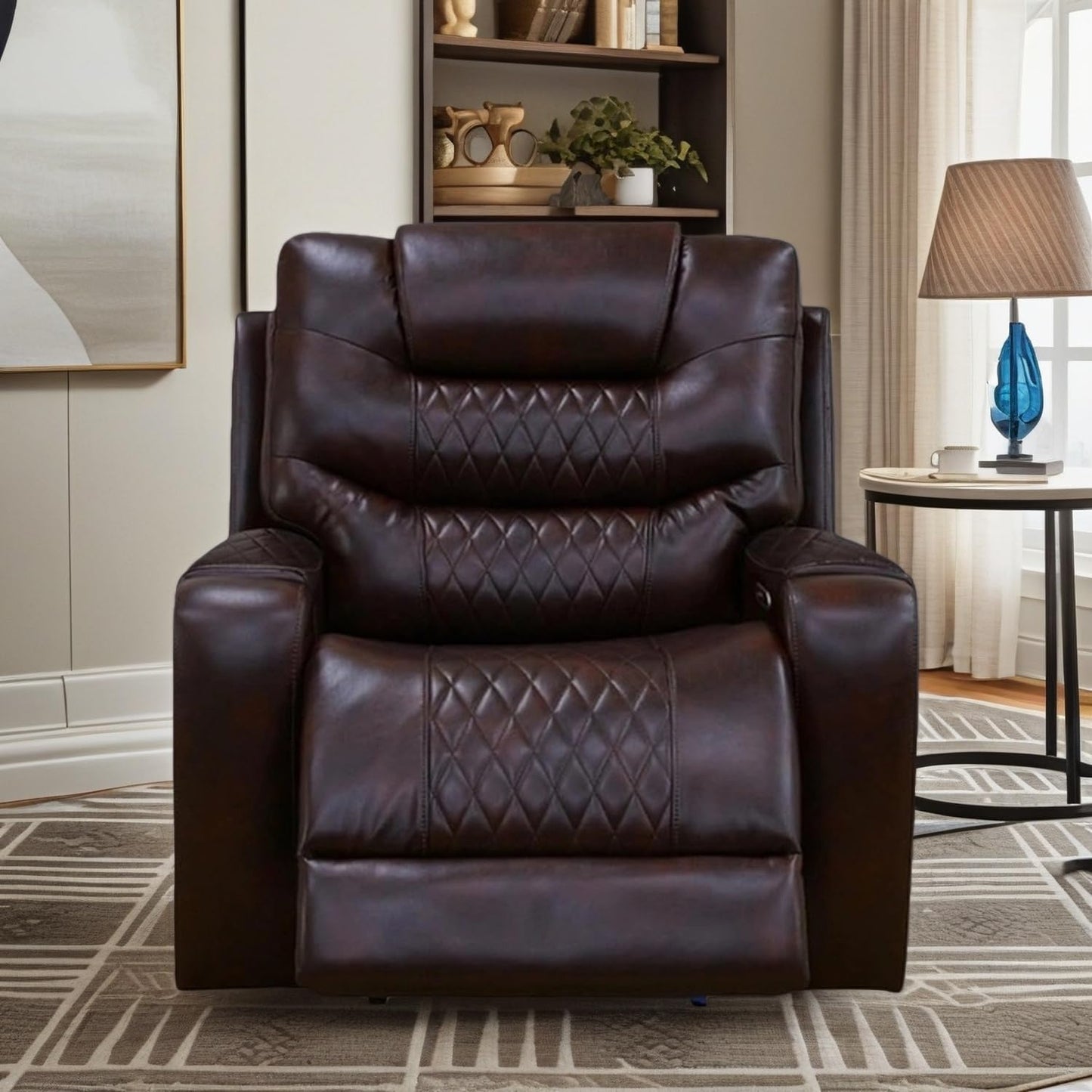 Trygoal Power Recliner Chair, Leather Recliners with Home Theater Seating, Oversized Single Electric Recliner Sofa Breathable Living Room Chairs for Adults Reading Gaming, Brown