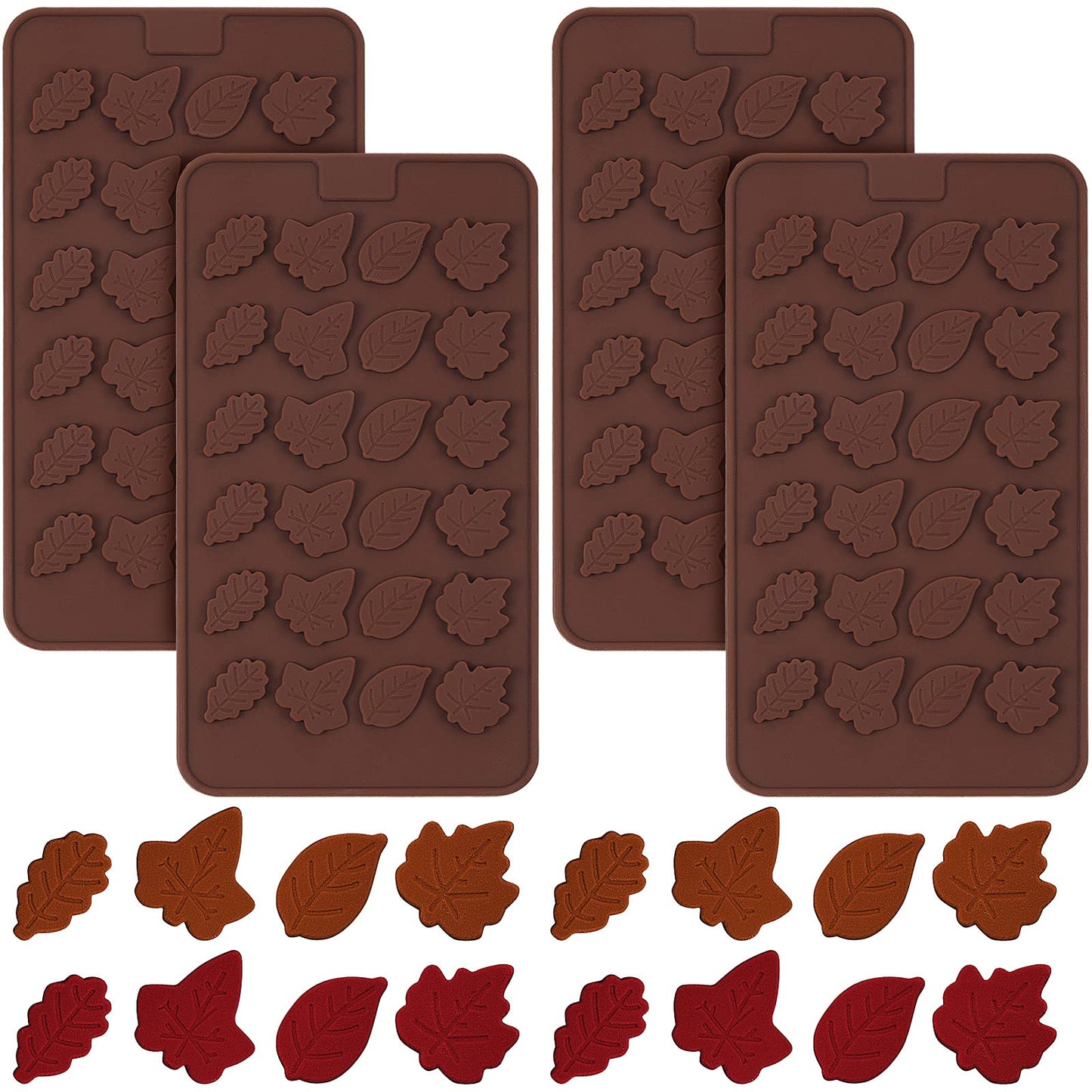 Patelai 4 Pieces 3D Fall Silicone Molds Thanksgiving Maple Leaf Shape Mini Candy Leaves Mold Decoration for Thanksgiving Fall Harvest Making Candy Muffins DIY Leaf Chocolates Cake Soap Candle