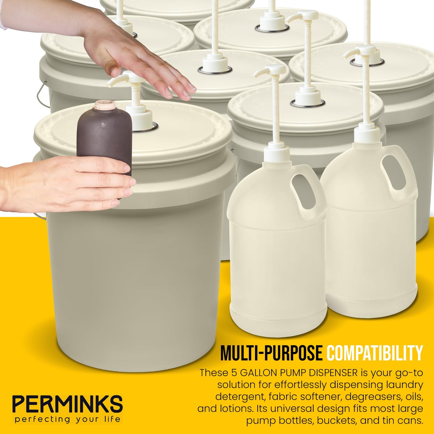 5 Gallon Pump Dispenser - Pump for 5 Gallon Bucket, Jug, Bottle, Large Container - Great for Shampoo & Conditioner, Laundry Detergent, Snow Cone Syrup, Bleach Liquid, Oil & More (Pack of 1)