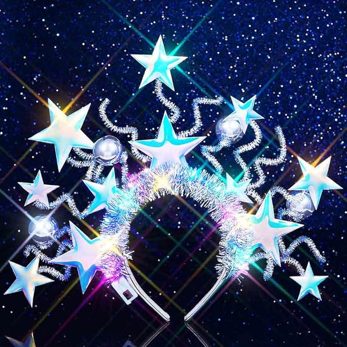 GENBREE Light Up Star Headband Led Disco Headpiece Glowing Rave Party Hair Accessories for Women