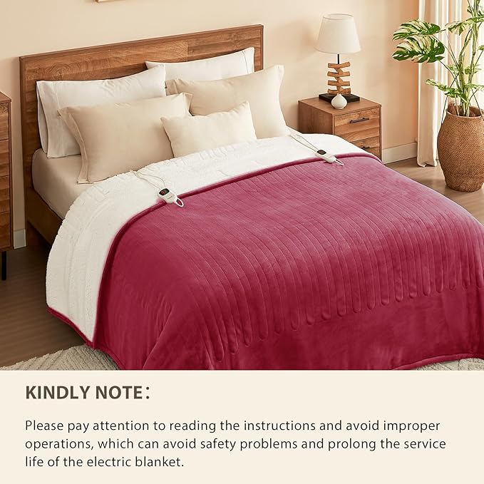 Homemate Electric Heated Blanket Full - 72"x84" Heating Bed Blankets Throw with 10 Heating Levels 8 Hours Auto Off Fast Heating Over-Heated Protection Ultra Soft Warm Flannel ETL Certified