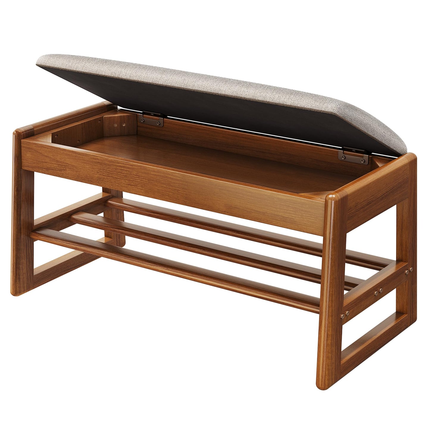 IUNVR Shoe Rack Bench with Cotton-Linen Cushion 2-Tier Wooden Storage Bench 550lbs Compact Simple & Modern Design for Entryway, Hallway, Bedroom, Living Room, Closet, Front Door Entrance, Foyer