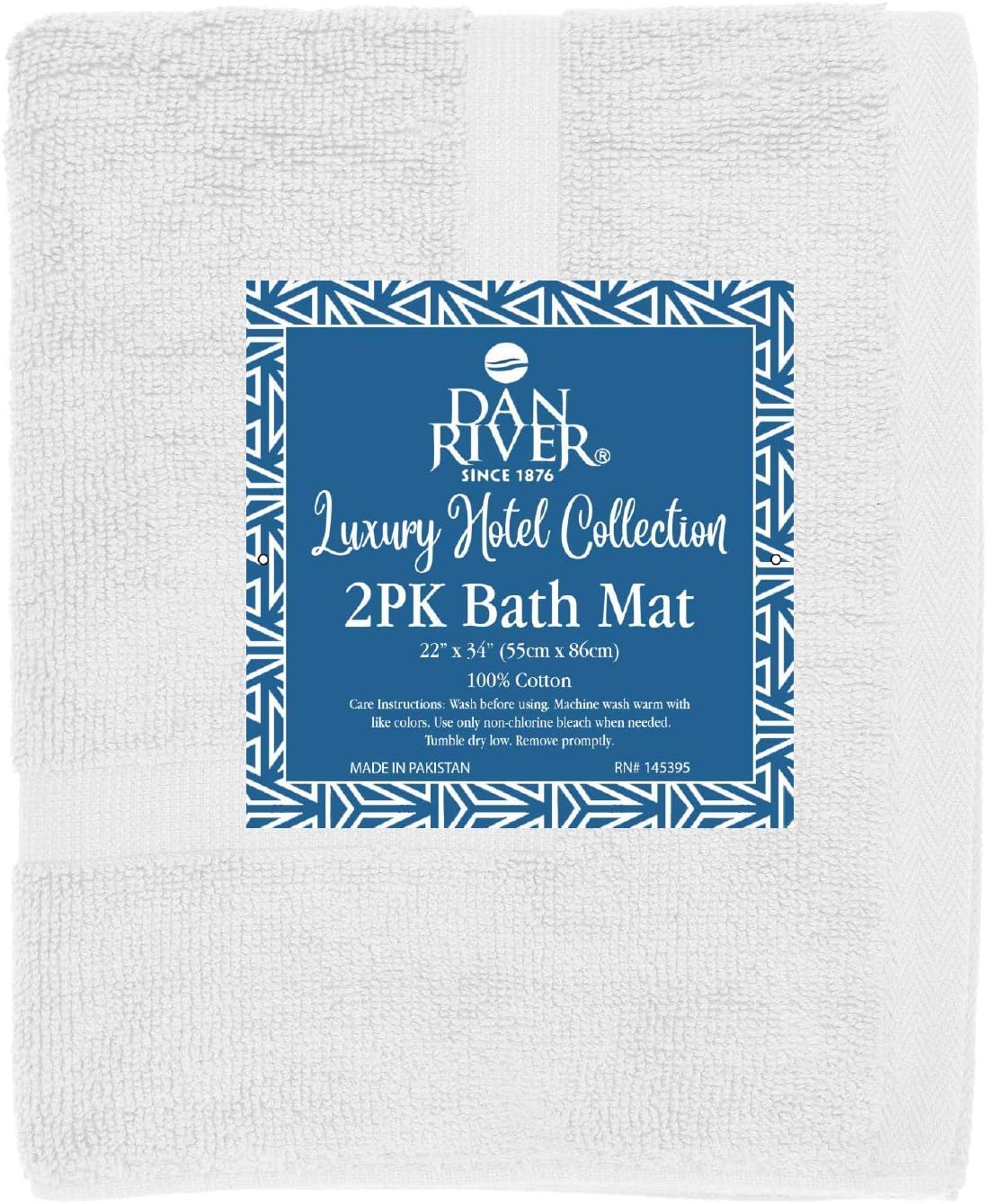 DAN RIVER Classic Cotton Bath Mats Set of 2 – Not a Bathroom Rug, Ultra Soft, Highly Absorbent & Machine Washable Bath Mat Towel for Bathroom Floor Mat – Durable, Quick-Dry, 21x34 Inches, White