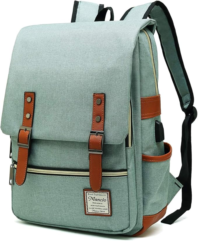 Mancio Vintage Laptop Backpack with USB Charging Port, Slim Tear Resistant Business Backpack for Travelling, College, Casu...