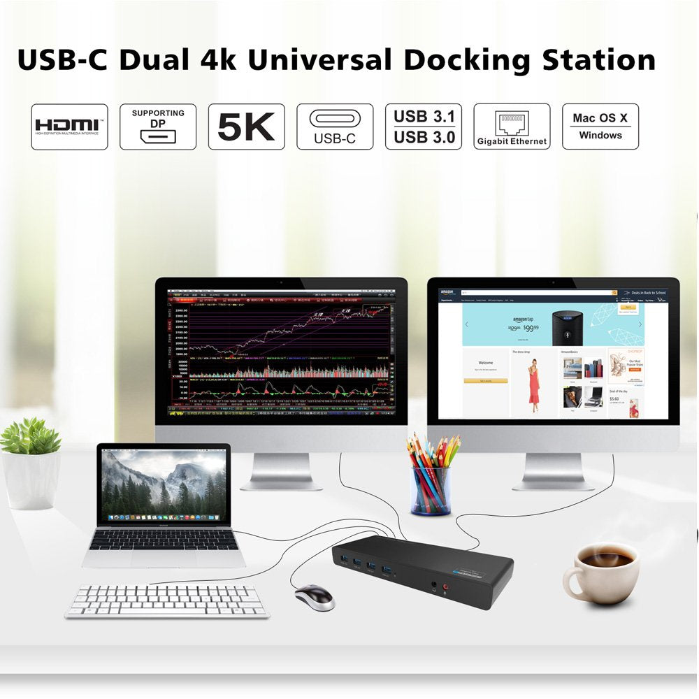 Wavlink Usb C Universal Docking Station, 15-In-1 Ultra 5K Dual 4K Hd Multiple-Display Dock With 2 Hdmi/2 Displayport/Gigabit Eth