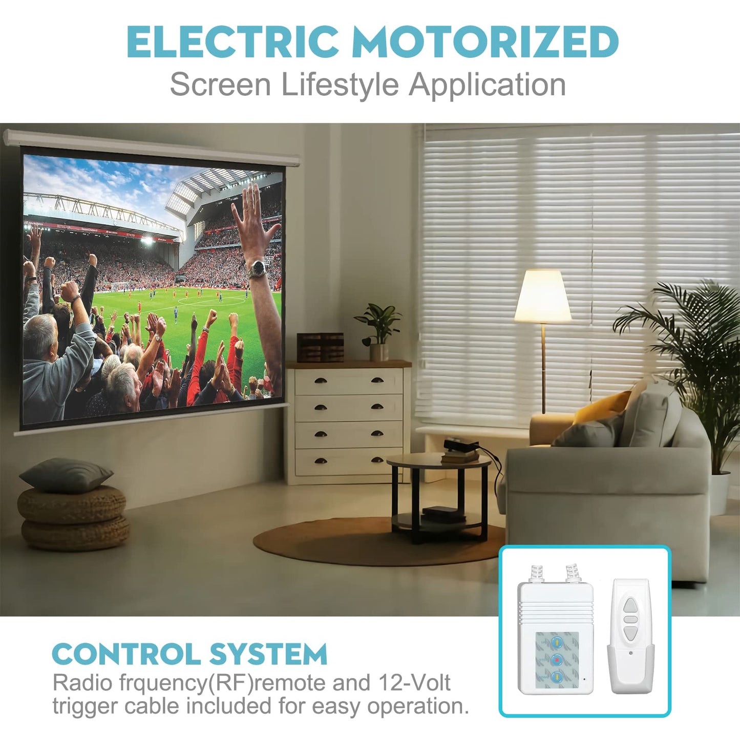 DINAH 120 Inch Electric Projector Screen with Remote, Automatic Air Indoor Drop Down, Motorized 4K 3D HD Projection for Movies