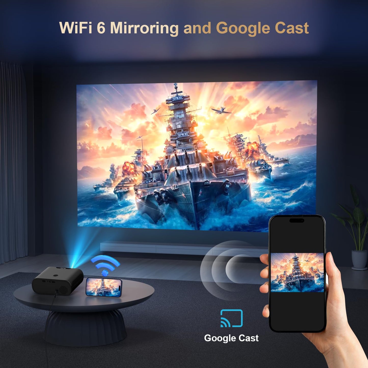 [2000ANSI/GoogIe TV/Built-in Apps] All-in-One Smart Projector with Wifi and Bluetooth, Goiaey C26 Mini Projector, HDMI ARC CEC GoogIe Voice, DoIby Audio, Zoom Native 1080P 4K Supported Movie Proyector