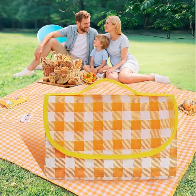 JEPELUS Outdoor Picnic Blanket Waterproof, 79 x 79 Inch Large Picnic Mat Oxford Fabric, Gingham Foldable Beach Blankets Ma...