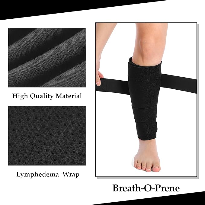 Croknit 3 Pairs Lymphedema Compression Leg Wraps Adjustable Lower Leg Cover up Medical Shin Splint Wrap for Heaviness Fatigue(Black)