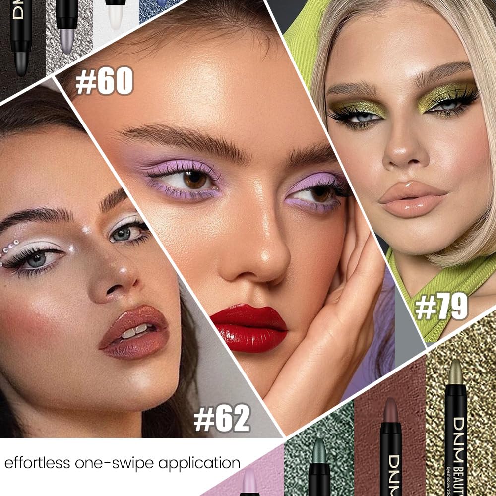 evpct 8Pcs Cream Eyeshadow Stick Set for Women, Black White Lavender Purple Matte Blue Chocolate Emrald Green Grey Shimmer, Silk