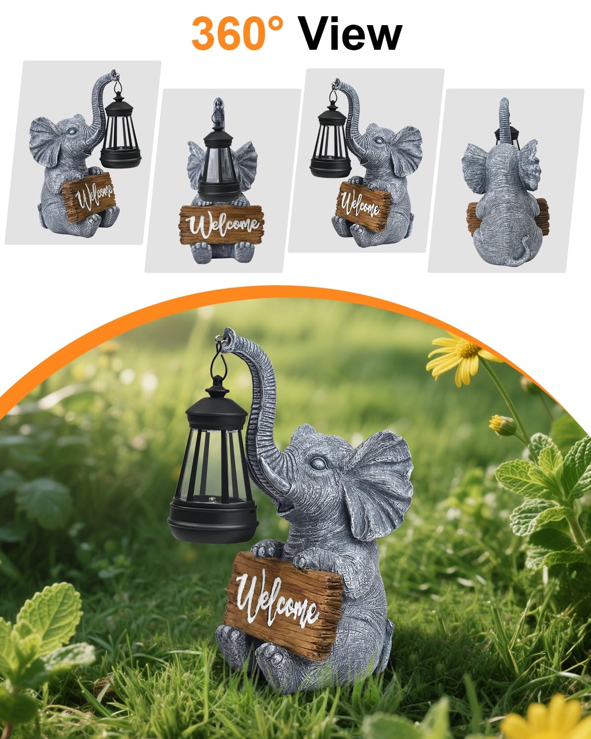 Outdoor Elephant Statues Solar Garden Decor Lights - Elephant Decoration for Garden, Balcony, Patio, Yard, Lawn - Housewarming, Fathers Day, Unique Birthday Gifts for Women Mom Grandma(White)