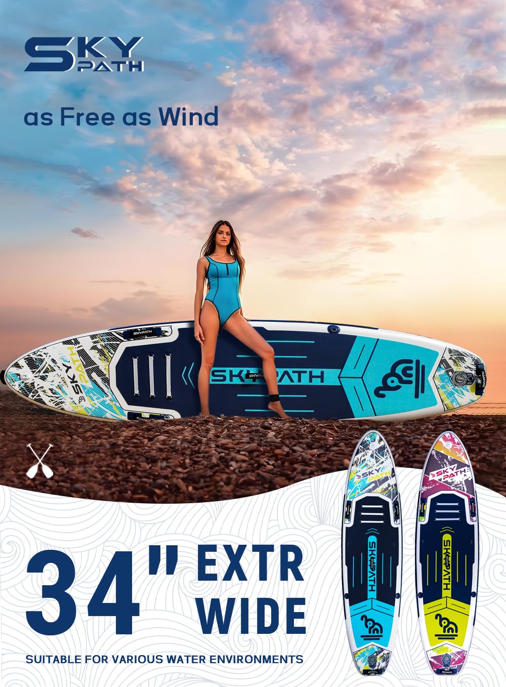 Inflatable Stand Up Paddle Board,11'*34'' Ultra-Light SUP Board, Wide Stable Family Board for Youth & Adults of All Skill Levels with Full Set of SUP Board Accessories