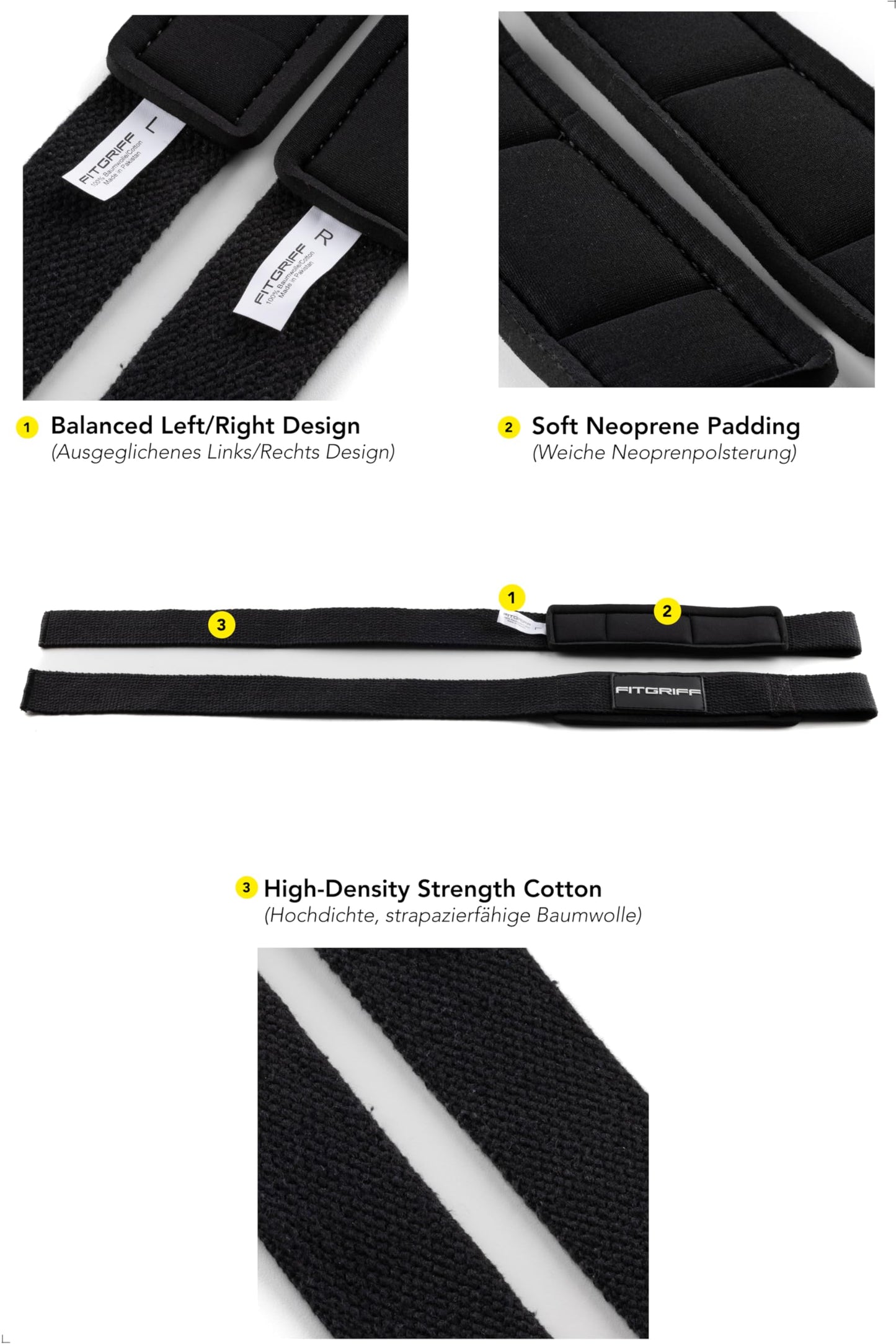 Fitgriff® Lifting Wrist Straps for Weightlifting, Gym, Deadlift, Workout (Made of Premium Cotton & Padded) - Men & Women (Standard, Black)
