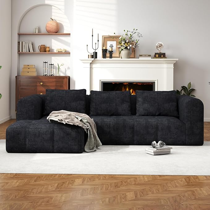 105" Modular Sectional Sofa, Boneless Couch for Living Room, Cloud Sectional Couch with Deep Seat, L-Shape Sofa, Upholstered Couches for Living Room Bedroom, No Assembly Required, Black (Slub Fabric)