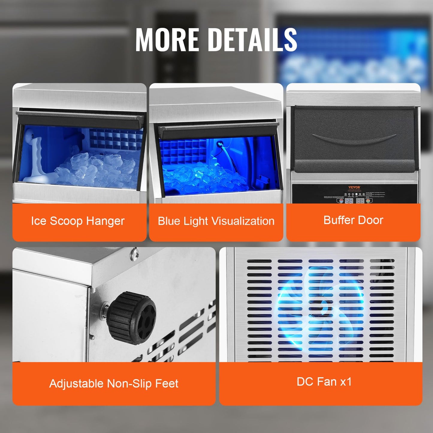 VEVOR Commercial Ice Maker Machine, 90LBS/24H Ice Machine with 22lbs Storage Capacity, 40 Ice Cubes Ready in 12-15 Minutes, Ice Maker Machine for Bar Home Office Restaurant