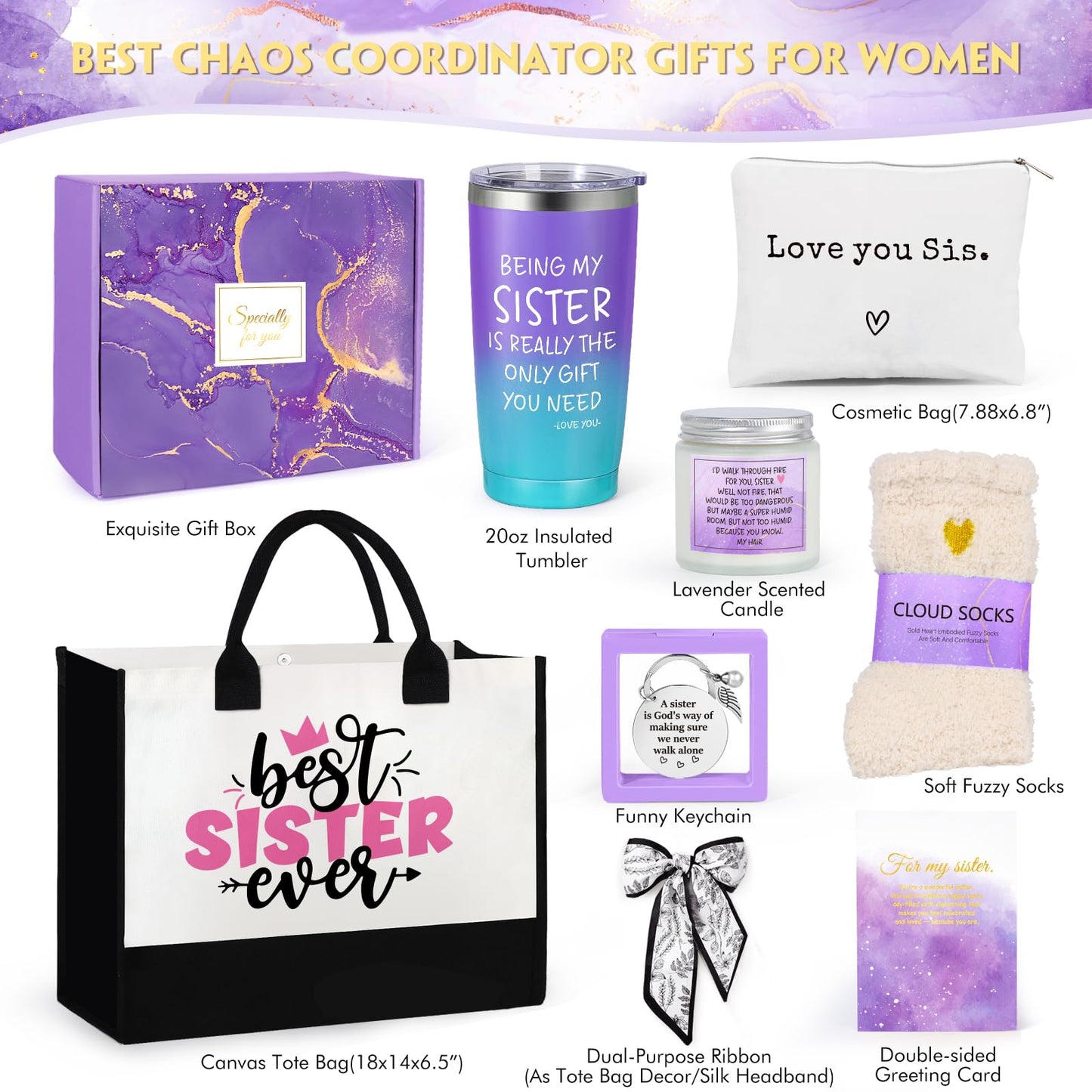 Suctuptx Sisters Gifts - Unique Sister Gifts: Christmas, Birthday & More - Purple Tote Bag