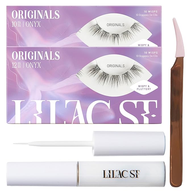 Lilac St - Originals Starter Kit - Includes Natural Faux Eyelash Clusters (10mm & 12mm), Clear Lash Glue, & Lash Applicator - Lightweight & Lifelike - Lasts 10 Days - Cruelty Free, Vegan - 20 Lashes