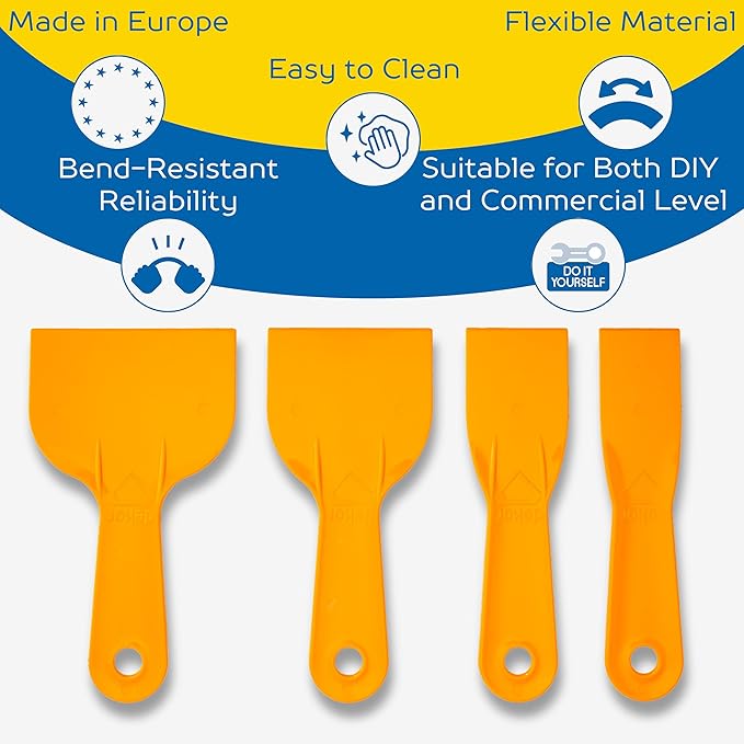 DEKOR Plastic Putty Knife Set - 4 pieces - Paint Scraper Tool Set - Durable Drywall Knife - Flexible Plastic Scraper Tool - Easy-to-Clean Paint Stripper for DIY and Professional Use - Made in Europe