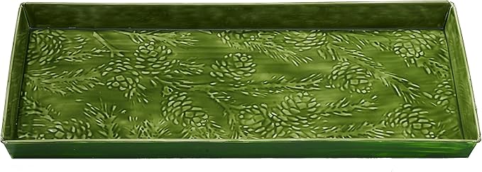 HF by LT Pine Branch Pattern Enamel Boot Tray, 30 x 13 inches, Forest Green