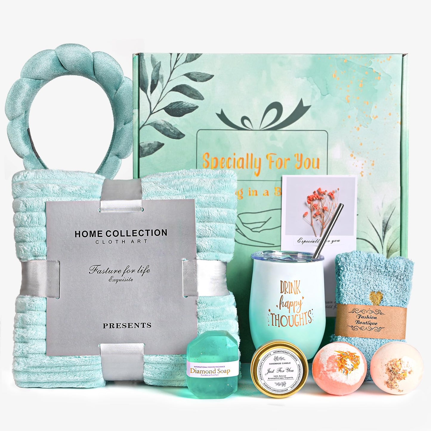 Get Well Soon Gifts For Women, 10 Pcs Care Package Get Well Gift Basket, Self Care Gifts with Luxury Flannel Blanket, Relaxing Spa Box Thinking of You Basket for Her, Mom Sister Best Friends