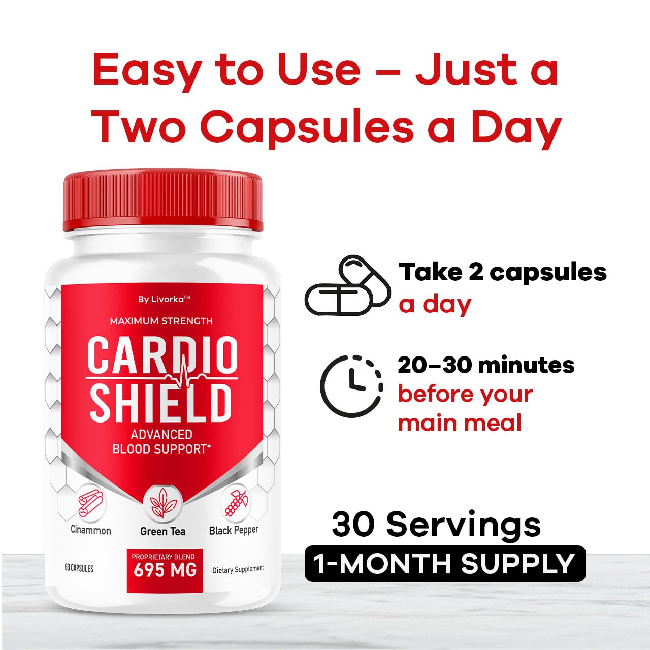 Cardio Shield Capsules - Official Cardio Shield Supplement Support Vitamin Pills, All Natural Cardio Shield Advanced Premium Formula Wellness & Overal Health Review, 60 Capsules for 1 Month