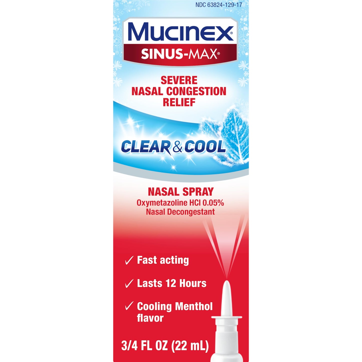 Mucinex Sinus-Max Nasal Spray Decongestant, 12 Hour Over-The-Counter Medication Nose Spray for Sinus Relief, Nasal Decongestants for Adults, Cooling Menthol, 0.75 Fl Oz (Pack of 3)