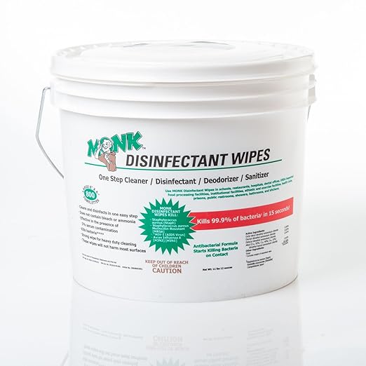 Monk Disinfectant Wipes One Step Cleaner, Disinfectant, Deodorizer & Sanitizer, 2 Buckets Packs containing 1600 Wipes, Perfect for Gyms, Fitness Clubs, Schools, Commercial Facilities