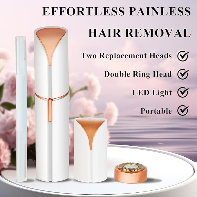 Facial Hair Removal for Women Men，Electric Painless Hair Removal Device Included 2 x Replacement Heads，USB Rechargeable Lady Womens Face Shaver with LED Light for Lip,Chin,Arms (Multicolor)