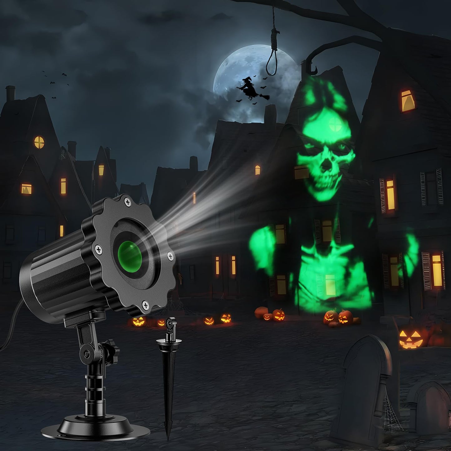 Halloween Projector Lights Outdoor,2025 Upgraded 3D Dynamic Skull Ghost Decorations Light,Clearer Skull HD Patterns,Night Light for Home Window Wall Halloween Decor