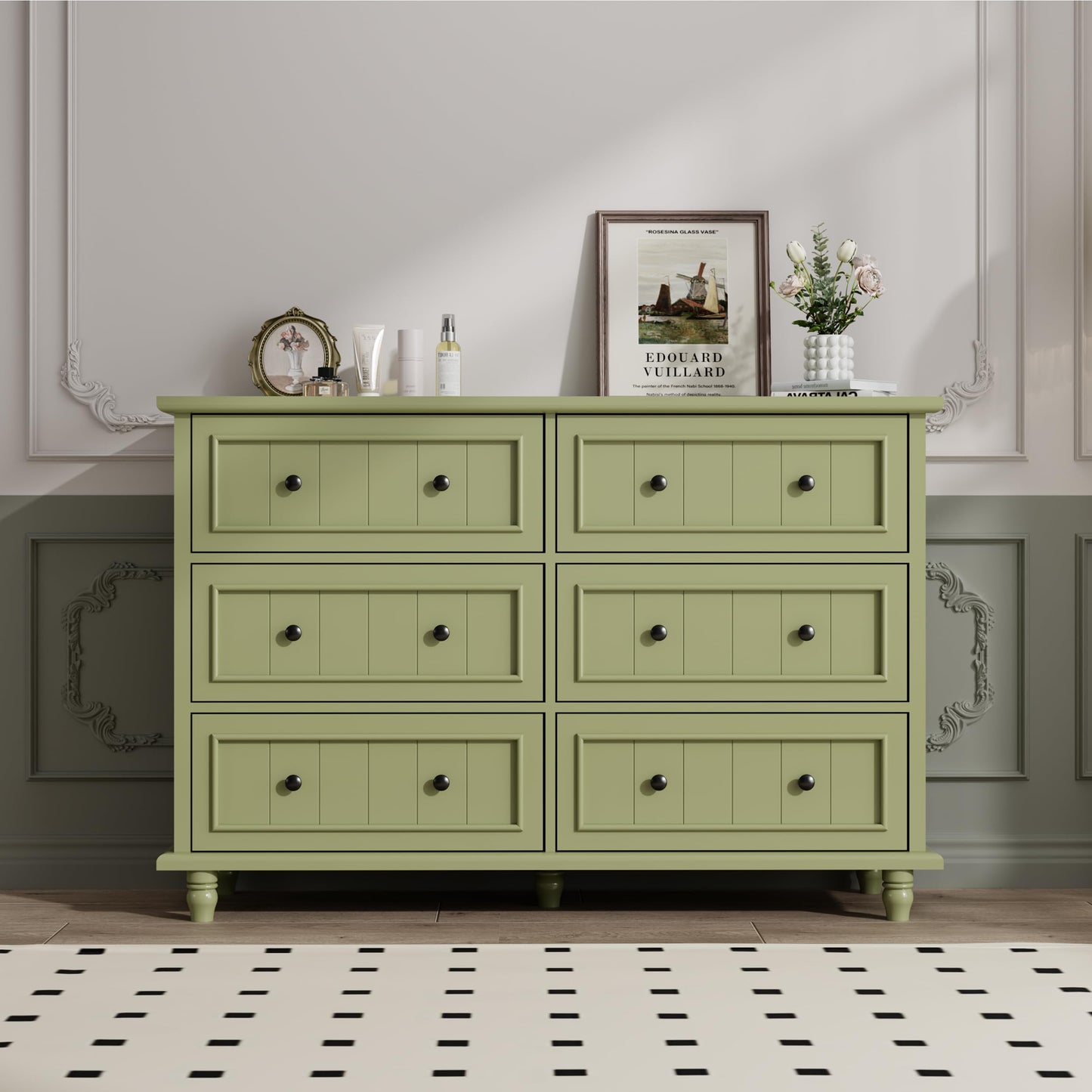 Scurrty 6 Drawer Dresser, Antique Chest of Drawers, Large Cabinet with Storage, Big Dresser for Clothes in Living Room, Bedroom (Black)
