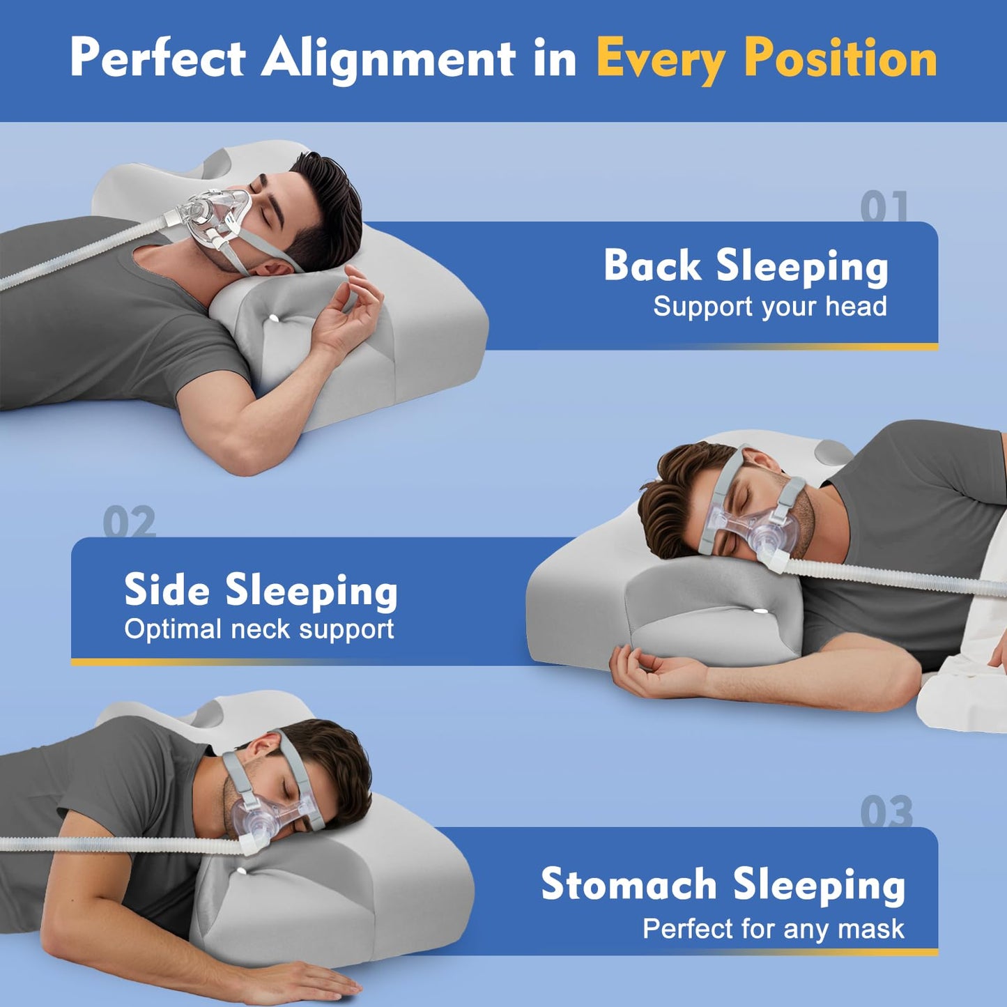 IKSTAR Cooling CPAP Pillow for Side Sleepers - Sleep Apnea Pillow for CPAP User - Reduce Air Leak/Hose Tangle/Mask Pressure - Memory Foam Neck Support Nasal Pillows Side/Back/Stomach Sleeper