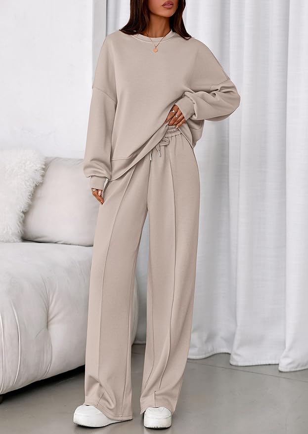 PRETTYGARDEN 2 Piece Sets For Women Fall Trendy Long Sleeve Sweatshirt Wide Leg Pants Loungewear Set Matching Sweatsuit