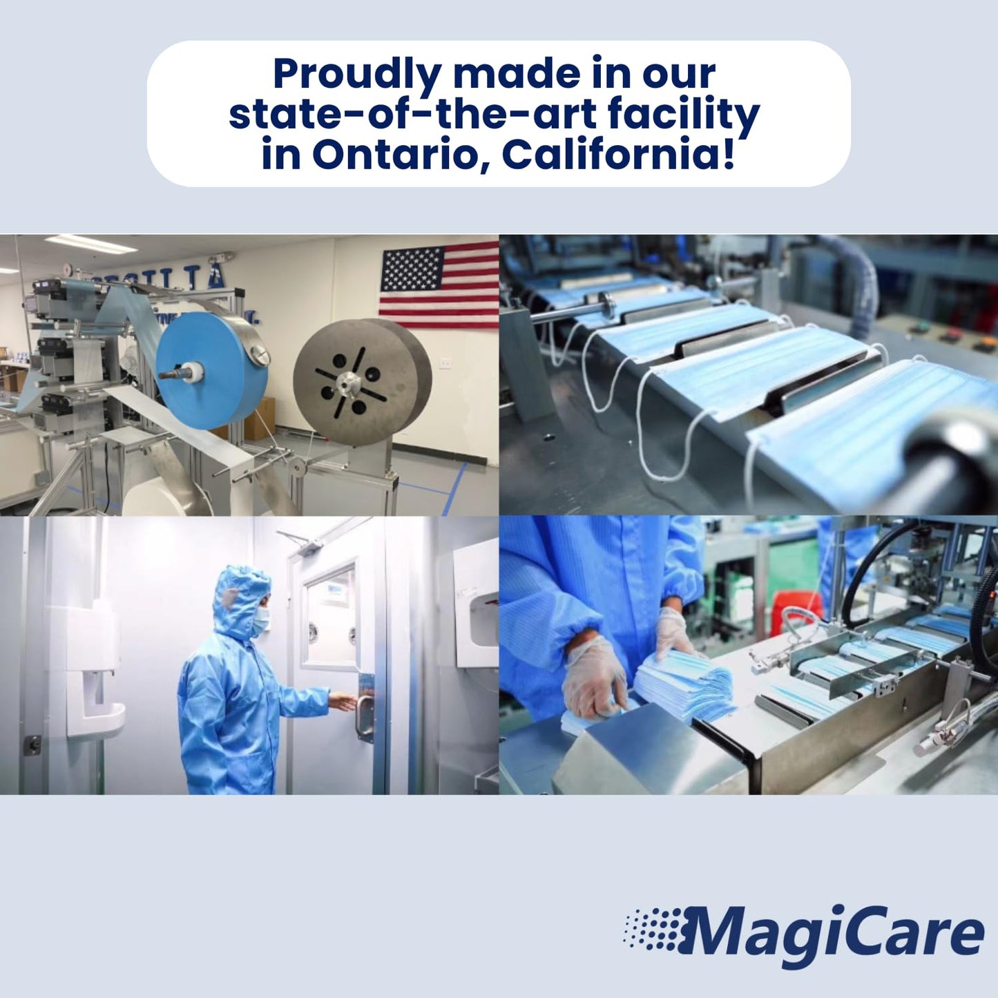 MAGICARE Made in USA Masks - Blue Disposable Face Masks - Medical Grade (ASTM Level 1) - Premium 3 Ply Face Masks Disposable - Comfortable, Soft, Breathable Face Mask for Adults - 50ct Box