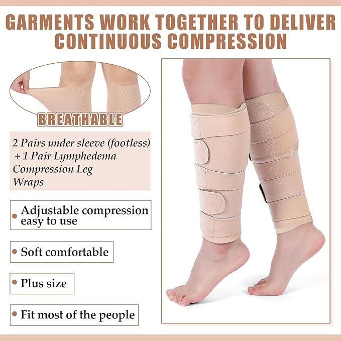 Croknit 3 Pairs Lymphedema Compression Leg Wraps Adjustable Lower Leg Cover up Medical Shin Splint Wrap for Heaviness Fatigue (Complexion)