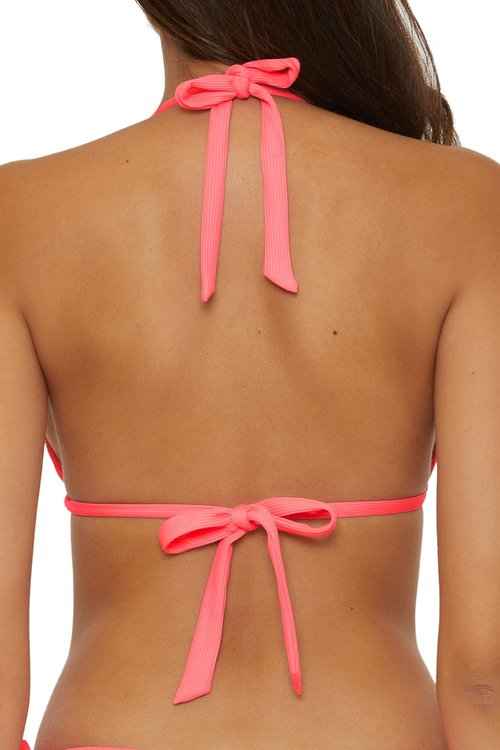 BECCA Women's Standard Triangle Bikini Top, Adjustable, Tie Back, Swimwear Separates, Modern Edge (Coral Reef), D