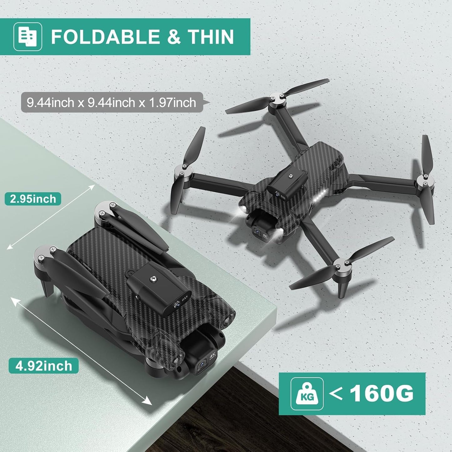 4K Camera Drone for Kids 8-12 & Adults - Beginner-Friendly Mini Drone with Emergency Stop, 360° Flips, Carrying Case & 2 Batteries, Headless Mode,RC Quadcopter Toys for Boys Girls Age 6-14-Charcoal black