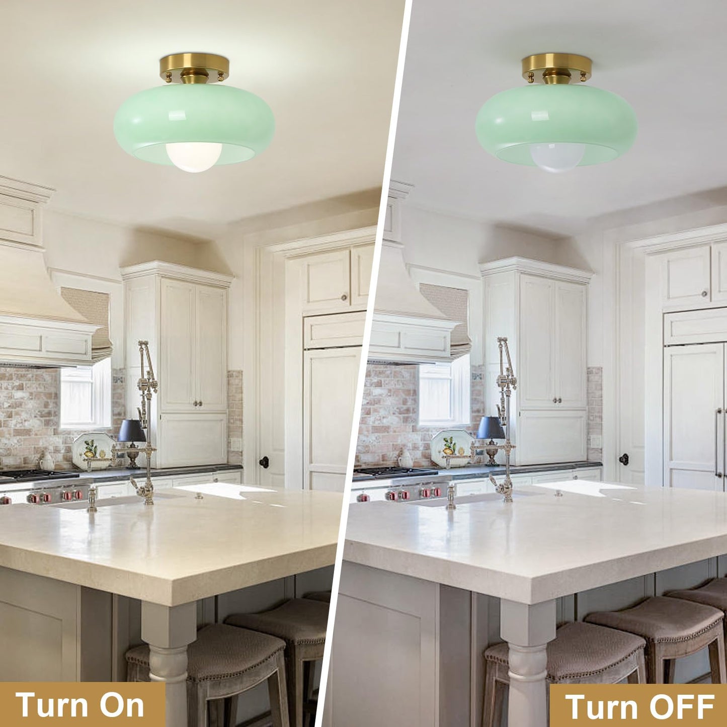 Yunnix Flush Mount Ceiling Light Hallway Light Fixtures Glass Light for Bedroom Kitchen Dining Room Hallway Globe Gold Base Light Green 11.02 inch