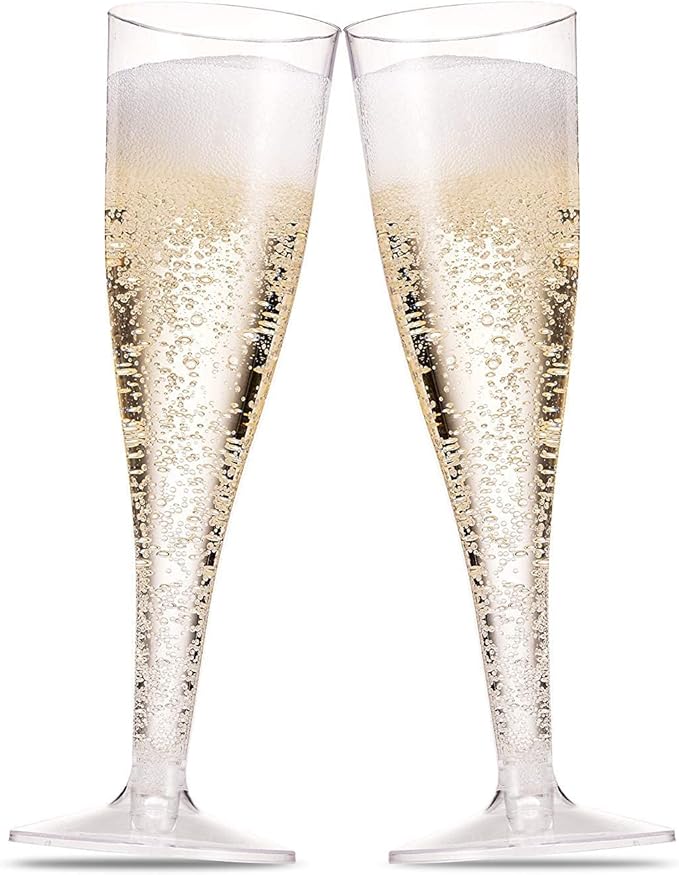 100 Plastic Champagne Flutes - 5 Oz Disposable Clear Champagne Glasses for Parties, Mimosa Bar, Events, Wedding and Shower...